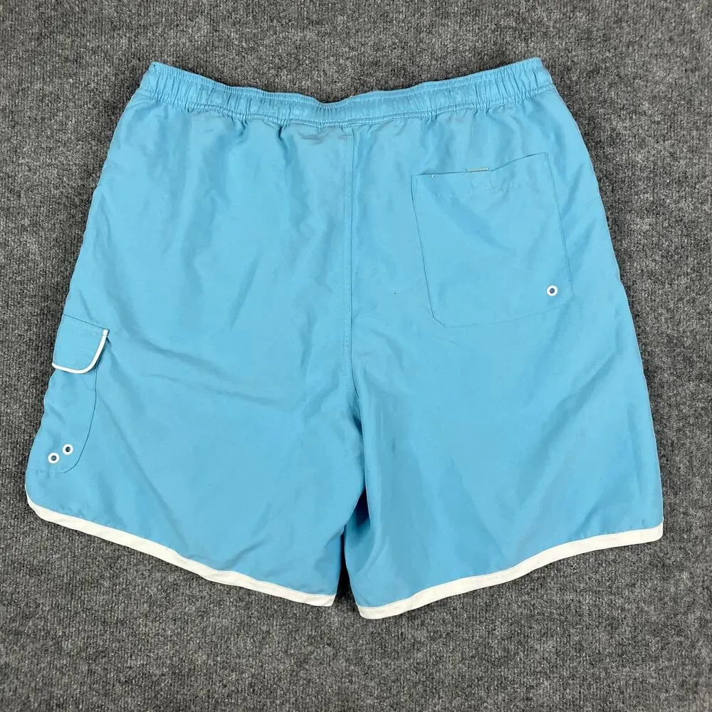 Chaps Swim Trunks Mens XL Blue‎ White Trim Drawstring Mesh Lined Pocket Casual